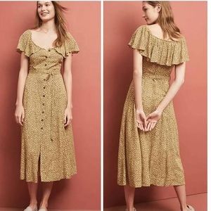 Anthropologie Bolano Leopard Button Front Midi Dress, size 4